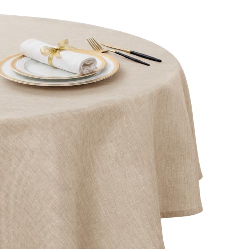 JIUZHEN Beige Rund Tischdecke Abwaschbar Leinen Tischdecken 140cm – Ansicht 1
