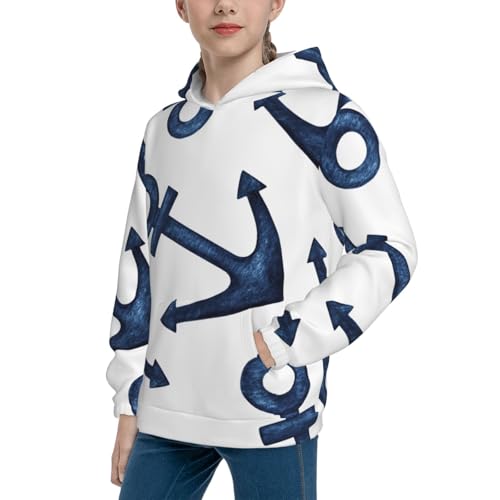 Navy Blue Anchor Kid Hoodies Boys Sweatshirts Girls Pullover with Pocket2