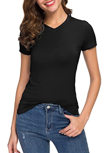 Urban CoCo Women's Basic Slim Fitted Tee Tops Short Sleeve Stretchy Bodycon V-Neck Tight T-Shirt2