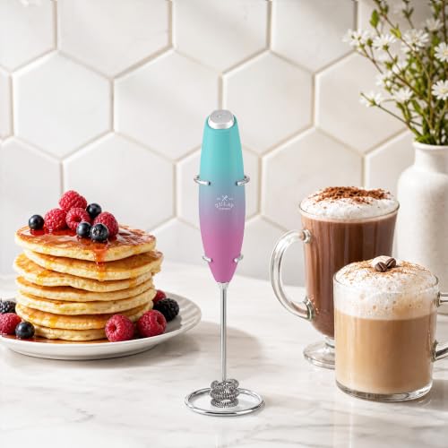 Image of Zulay Kitchen Powerful Milk Frother Wand With Duracell Batteries - Ultra Fast Handheld Drink Mixer - Electric Whisk Foam Maker for Coffee, Lattes, Cappuccino & Matcha - Triple Whisk - Pink Rose