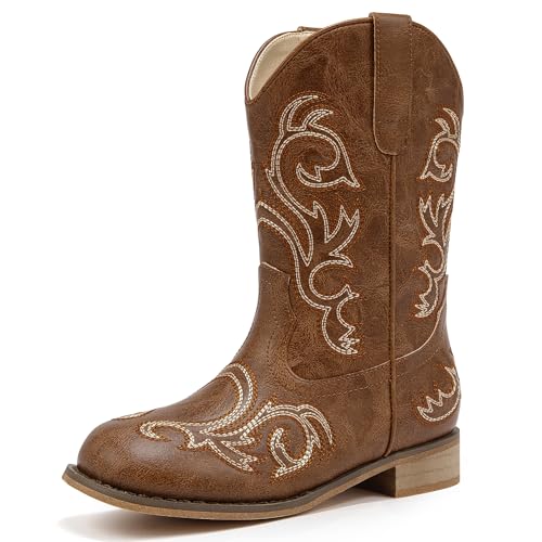 Motasha Cowboy Boots Big Boys Kids Brown Western Girls Cowgirl Boots 11 Year Old Youth Square Toe Size 4 Embroidery Mid-Calf Riding Birthday Party(M7108 Vintage Brown4)