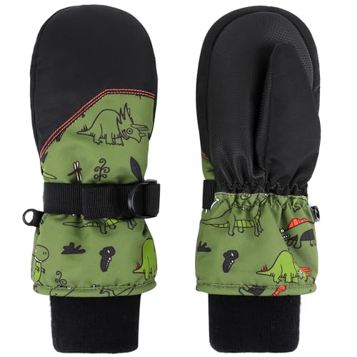 Image of Duoyeree Toddler Winter Gloves, Waterproof Fleece Lined Ski Mittens 1-6Y | Waterproof outer fabric with thick soft lining, keeps toddlers' hands dry and warm during snow play