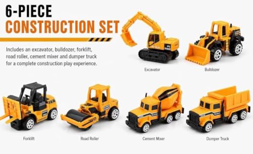 Image of Mini Construction Vehicle Toy Set of 6 for Kids