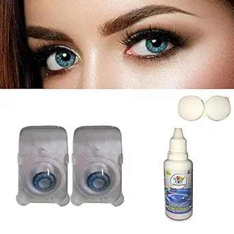 Diamond Eye 1 Pair blue Color eye contact lens Zero Power Monthly Color Contact Lenses with Free Lens Case/Container Kit for women girls men