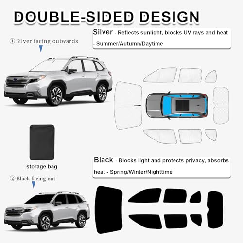 Image of KMF Sun Shades for Subaru Forester Accessories 2025 2026, Full Car Window Covers for Windshield Side Rear, Thicken Sunshade UV Block and Protect Privacy Blackout for Camping 8Pcs