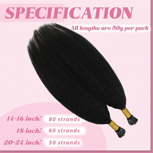 Image of YoungSee I Tip Hair Extensions Human Hair Kinky 22In Itip Human Hair Extensions Black Kinky Straight 50g Itips Hair Extension 50s Cold Fusion Hair Extension Curly for Long Hair