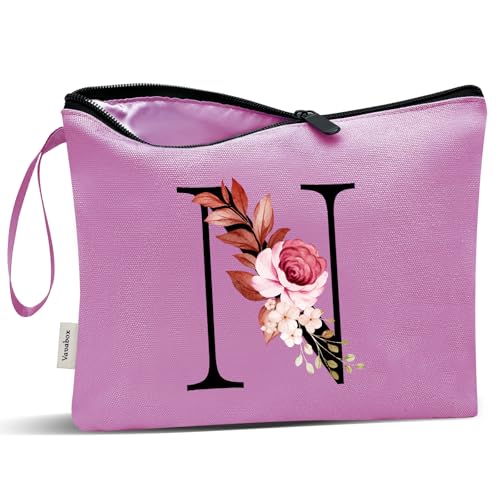 Image of Vavabox A-Z Personalized Makeup Bag, Birthday Gifts for Women Mom, Gifts for Best Friend, Bride Bridesmaid Cosmetic bag (N, 07-Purple)