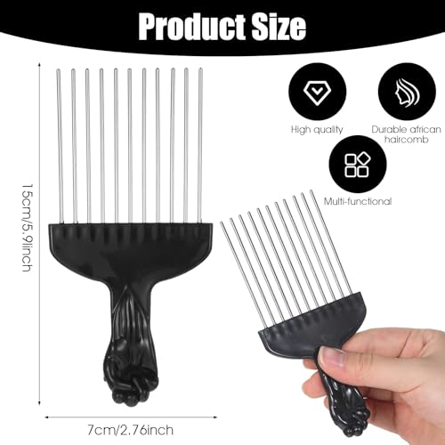 4 Peines Afro para Cabello Rizado con Mango de Acero miniatura 2