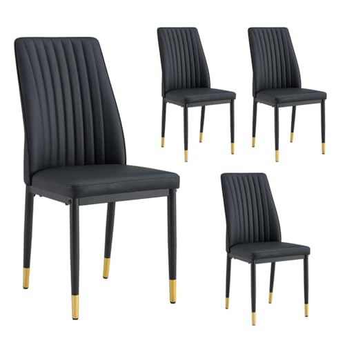 AISYKOD Dining Chairs Set of 4, Modern Kitchen Dining Chairs with Faux Leather Upholstered Seat High Back and Sturdy Black Legs, Sillas De Comedor Chairs for Dining Room, Kitchen, Living Room, Black