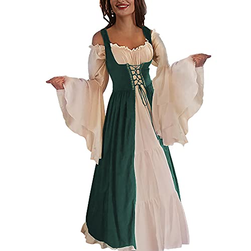 Abaowedding Womens's Medieval Renaissance Costume Cosplay Chemise And Over Dress Dark Green 2X-Large/3X-Large #TOP1