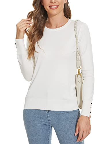 Image of Spicy Sandia Women's Long Sleeve Crewneck Sweaters Dressy Casual | Striped or Solid Available, Classic, Business Casual Tops for Office Work