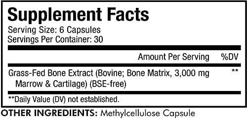 Codeage Grass Fed Bone Marrow, Full Spectrum Whole Bone Extract, Cold Processed Pasture Raised, Non GMO, 180 Capsules