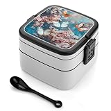 A Group of Butterflies Bento Box for Adults Double Layer Lunch Box with Spoon And Invisible Handle Microwave Dishwasher Safe Leak Proof Meal Prep Lunch Containers for Office Picnic