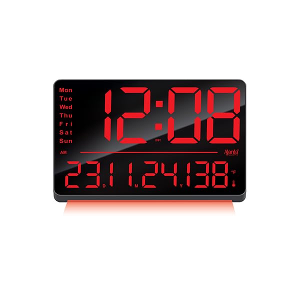 Image of Ajanta Digital Wall Clock with RGB Night Light, Temperature, Calendar and 12 /24H Format (Red, 33 x 22 cm)