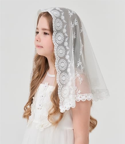 First Communion Veil for Girls - Catholic Lace Christening Accessories, Baptism Veil Toddler Child Teen K133