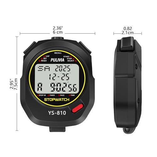 Image of Stopwatch Timer 10 Splits /Laps Digital Stop Watch for Sports, Countdown Alarm Clock Date Memory Recall Large Display, Stopwatch for Coaches PE-Teacher Referee (Black, 10 Splits /laps)
