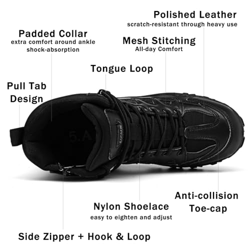 EinPlus Men's Tactical Ankle Boots: Side Zipper Military Work Boots, Hook & Loop Closure2