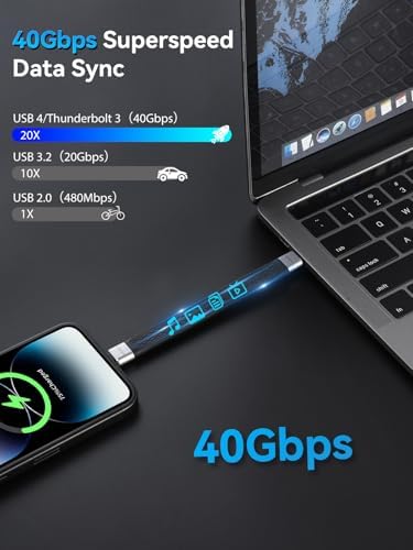 aceyoon 240W Short USB C Cable 40Gbps USB4.0 Data Transfer 8K@60Hz Video Display Screen Sync PD 3.1 Fast Charging Cord Compatible with iPhone 17 / Thunderbolt 4 / Galaxy S25 Ultra (5.1, Inches) — 사진 4