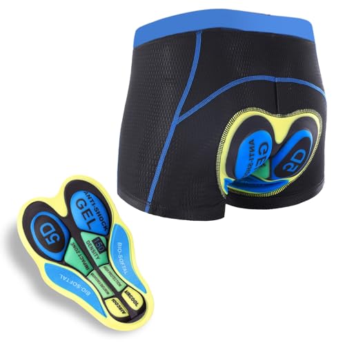 Calzas cortas ciclismo hombre HUIOP azul y amarillo miniatura 6