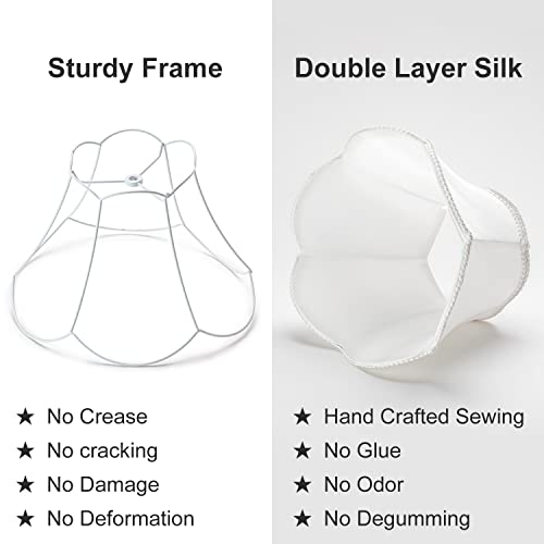Bell Lamp Shades - Small, White Lamp Shades for Table Lamps, Double Layer Fabric Lampshades, Scalloped Spider Lampshade with 6 inch Harp, Hand Crafted Silk Cloth Lamp Cover (5.5 x 10 x 7.5 inch) - Thumbnail 5