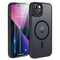 TQIAHF Magnetisch Hülle für iPhone 13 / iPhone 14 Handyhülle mit 2 Schutzglas Folie Kompatibel mit Magsafe Hart Dünn Stoßfest Militärschutz Cover Case Hüllen Schutzhülle,Schwarz