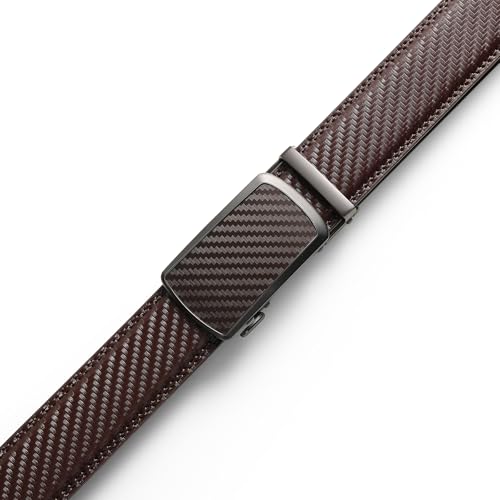 Image of Drowsmen Leather ratchet belt 1 3 /8 inch with Click Sliding Automatic Buckle, Adjustable belt Trim to Fit