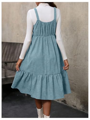 Image of WDIRARA Women's Button Front Sleeveless Ruffle Hem Pinafore Dress Corduroy Jumper Dress