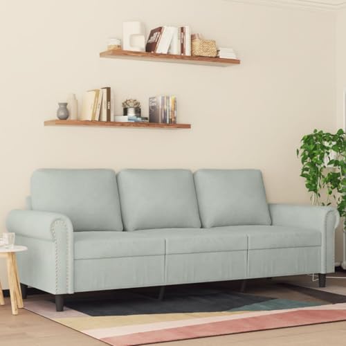 Willood 3-Sitzer-Sofa Loungesofa Couch mit Armlehnen Rückenkissen, Wohnzimmersofa Designsofa Metallgestell, Sitzmöbel Zweisitze,Multi-Sofa, Hellgrau 180 cm Samt