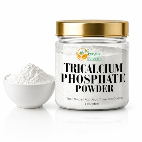 Herbs Botanica Tricalcium Phosphate Powder 8 oz (227g) Pure Food Grade E341 Processing Aid High-Performance Anti-Caking Agent and Flow Aid for Spices Sugars & Protein Mixes Free Flow Powder