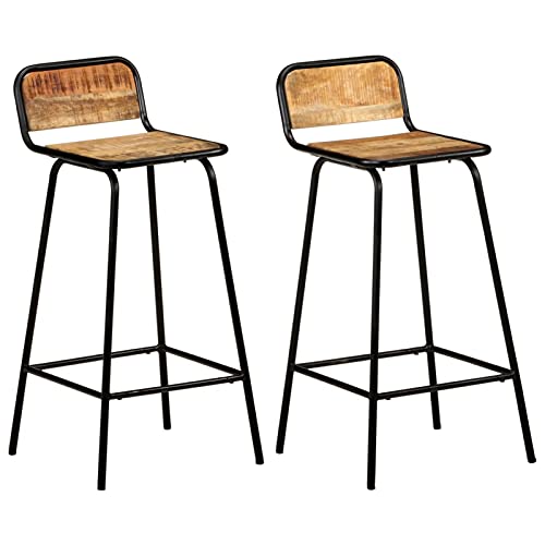 LAPOOH Taburetes de Cocina 2 Unidades, Taburetes Altos De Cocina, Banquetas Cocina, Sillas Altas De Cocina, Bar Stool, Mueble Bar Taburete, Madera Maciza de Mango