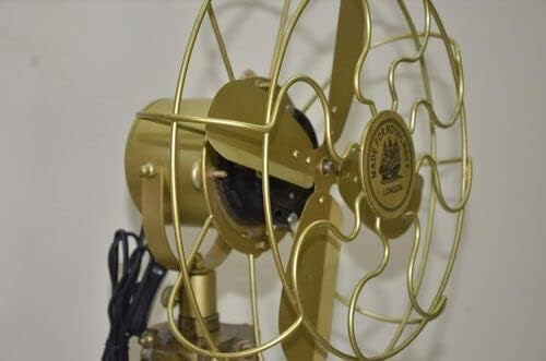 Antique Handmade Royal Floor Fan with Brown Wooden Adjustable Tripod Stand – Vintage Industrial Style, Unique Collectible Home & Office Decor, Functional Retro Pedestal Fan