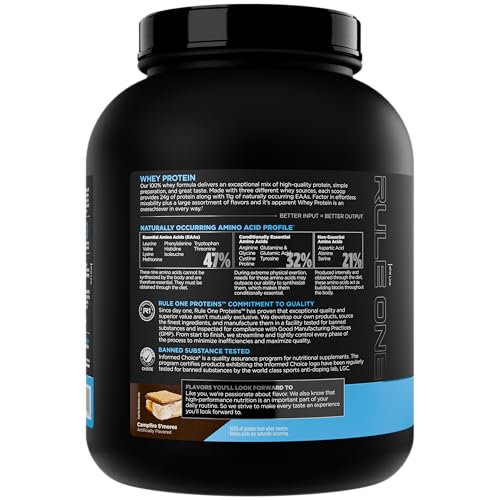 Image of Rule 1 R1 Whey Blend, Campfire S'mores - 5.02 lbs Powder - 24g Whey Concentrates, Isolates & Hydrolysates with Naturally Occurring EAAs & BCAAs - 67 Servings 2.24KG