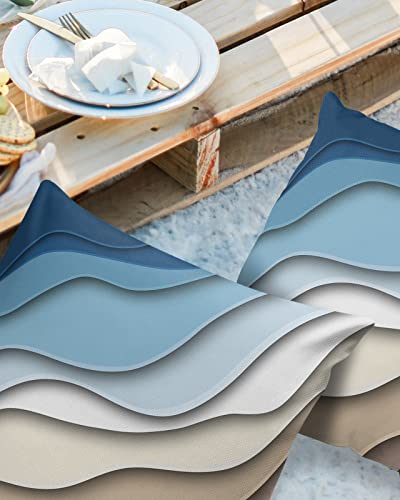 Modern Outdoor Pillow Covers Set Of 2,Geometric Line Wave Striped Decorative Waterproof Throw Pillow Case,Minimalist Blue Brown Ombre Gradient Cushion Pillowcases For Couch Garden Patio,18X18In #TOP1