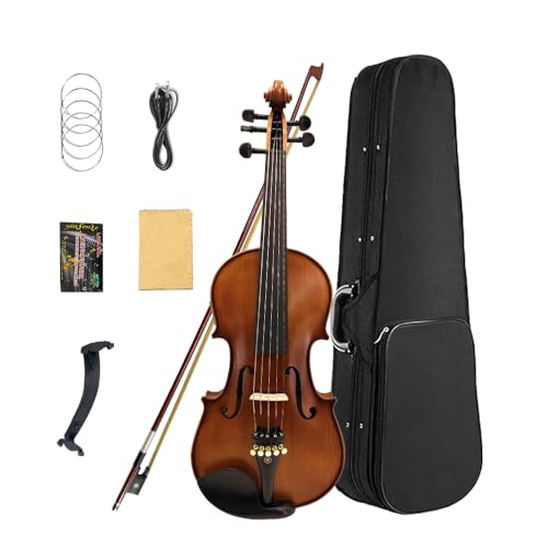 Conboxus Violín eléctrico/acústico 4/4, tamaño completo, 5 cuerdas, abeto macizo de arce con accesorios de ébano, perfecto para escenario con funda, arco, cable, colofonia, puente, reposamanos, paño