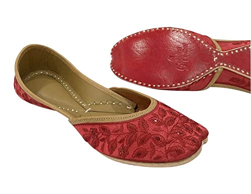 Red Bridal Flats Wedding Shoes Indian Punjabi Jutti for Women Mojari Designer Juti4
