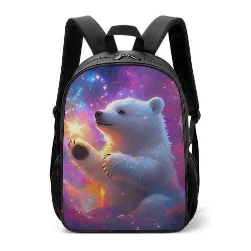 Polar Bear And Stars Travel Backpack Casual Daypack Shoulder Bag with Adjustable Shoulder Straps for Hiking