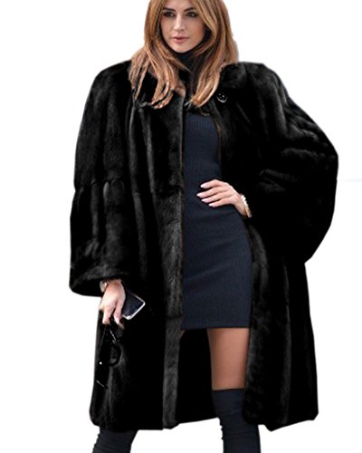 Aofur Luxury Faux Fur Parka Coat Long Lapel Trech Jacket Winter Outerwear Warm Overcoat Women Size S-XXXL (X-Large, Black)