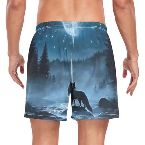 Moon Wolf Forest Mens Swim Trunks with Liner, Cool Quick Dry Beach Swim Shorts, Swimwear Bathing Suits S2