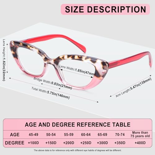 6 Pack Cat Eye Reading Glasses for Women Fashion Cute Blue Light Blocking Computer Readers Spring Hinge