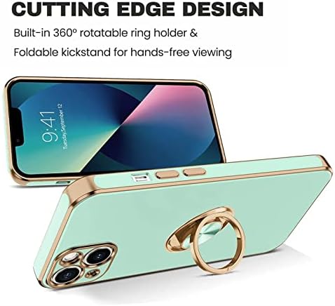 Electroplated Phone Case iPhone 11, Silicone Phone Case iPhone 11, Finger Ring Phone Kickstand iPhone 11 Phone Case, Magnetic Car Phone Holder, Shockproof Bumper Phone Case iPhone 11 (Mint Green)