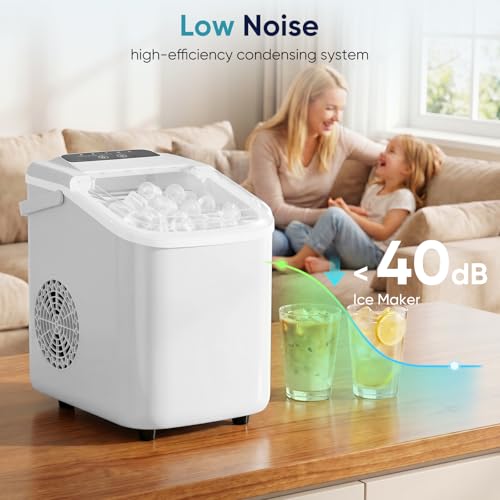 Image of DUMOS Ice Maker Countertop, Ice Machine with Portable Handle, Basket and Scoop, 26lbs Daily, 9 Bullet Cubes in 6-8 Mins, Auto-Cleaning for Home, Kitchen, Office, Outdoors, RV Camping