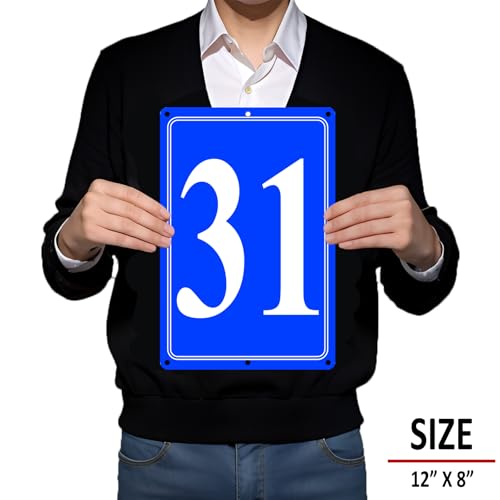 Image of Premium Aluminum Number Signs 31, Metal 12 inch X 8 inch Blue Numbered Signs Outdoor for Parking Lots, Floor, Dock, Court, Aisle, Field, High Visibility, No Fade, Weather-resistant