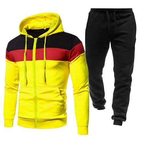 Mens Sweatsuits Set 2 Piece Hoodie Outfit Jogging Tracksuits Contrast Color Casual Sports Long Sleeve Running Suits