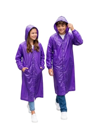 Image of Unisex Kids Raincoat with Hood | Waterproof Lightweight Long Rain Jacket for Boys & Girls
