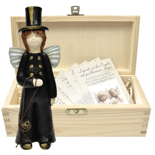 butterfly Figura Di Angelo Protettore Dipinta A Mano Con Occhi Chiusi In Scatola Di Legno