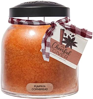 A Cheerful Giver - Pumpkin Cornbread - 34oz Papa Scented Candle Jar with Lid - Keepers of The Light - 155 Hours of Burn Time, Gift for Women, Orange