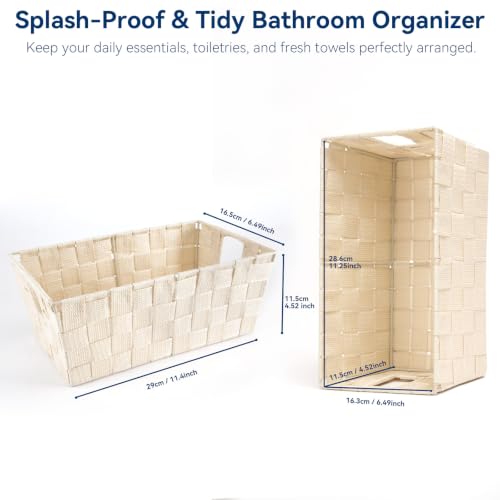 Image of Whitmor Small Woven Storage Baskets for Shelves - Decorative Bathroom Organizer Bins with Metal Structure, Versatile Shelf Storage Solution for Home Organization & Closet (Latte)