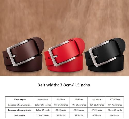 Classic Vintage Unisex Belt, 1.5" 100% Leather, Reversible Design with Alloy Pin Buckle, Casual Jeans & Work Dress Belt2