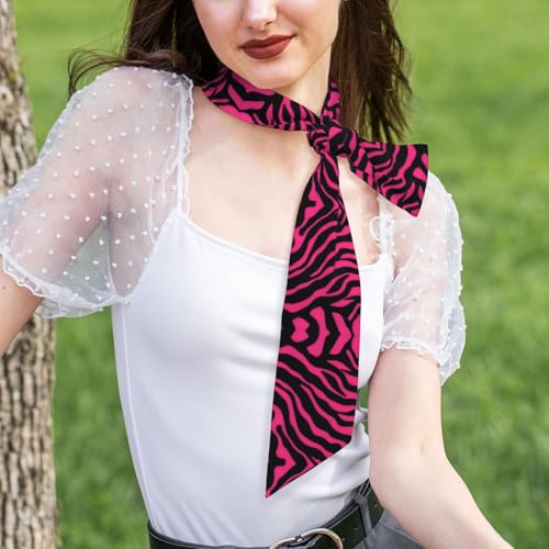 Zebra Tiger Leopard pink Prints Silk Scarf for Women 46.9 * 3.1 In Headband4
