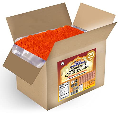 Rani Kashmiri Chilli Powder (Deggi Mirch, Low Heat) Ground Indian Spice 400oz (25lbs) 11.36kg Bulk Box ~ All Natural | Salt-Free | Vegan | No Colors | Gluten Friendly | NON-GMO | Kosher | Indian Origin
